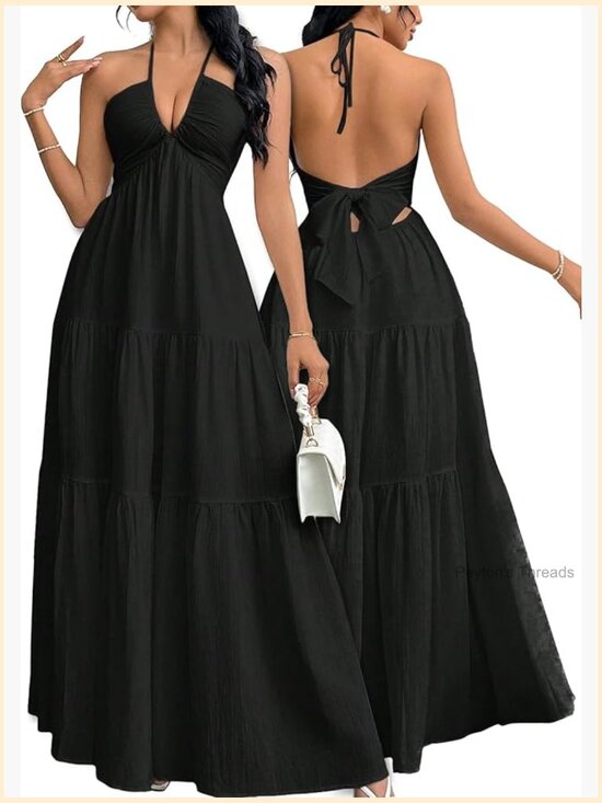 Dresses & Skirts - Maxi Summer Dress Halter V Neck A-Line Casual Beach Vacation